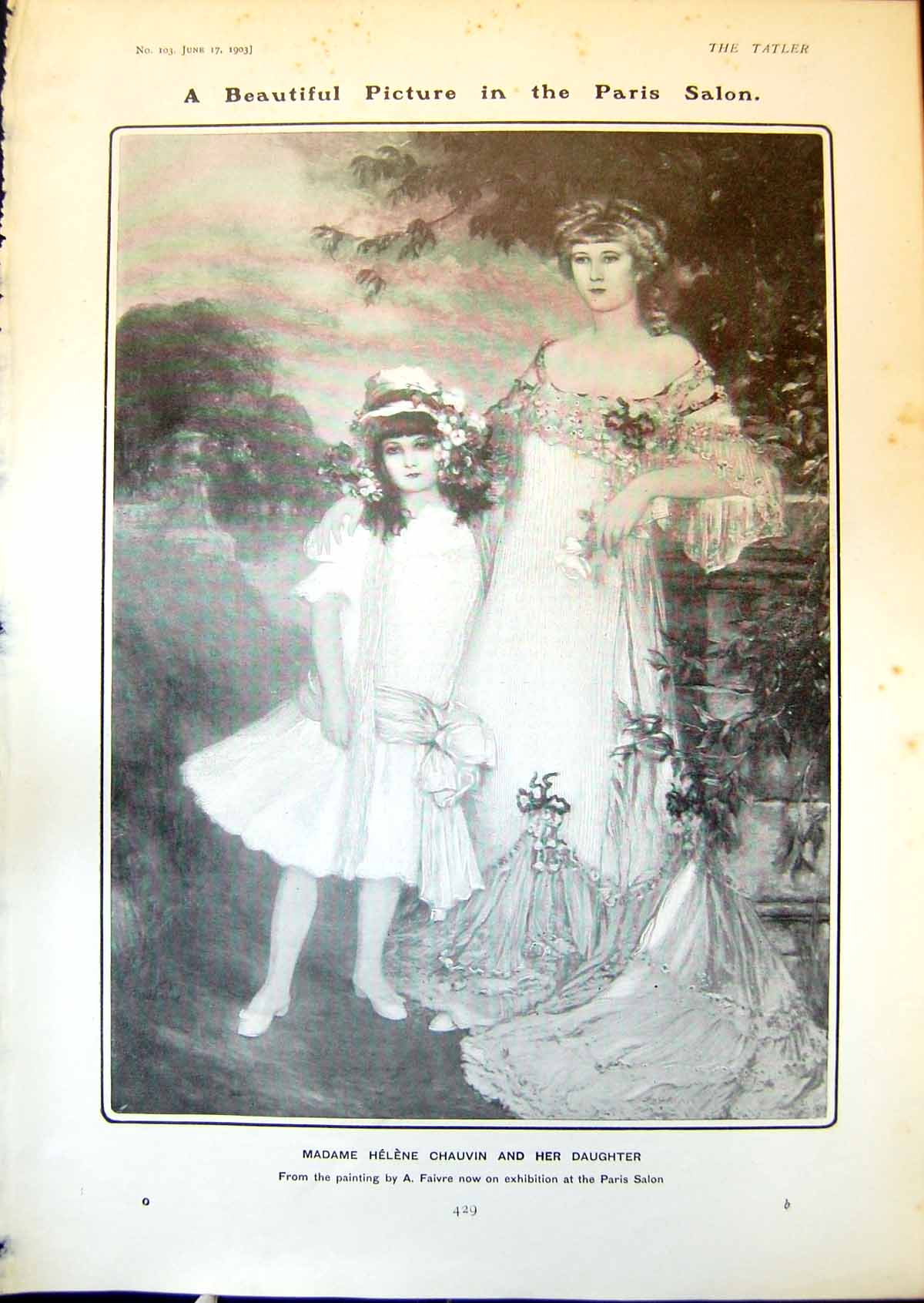 Antique Print Madame Helene Chauvin And Daughter A Faivre Paris Salon 1903 20th