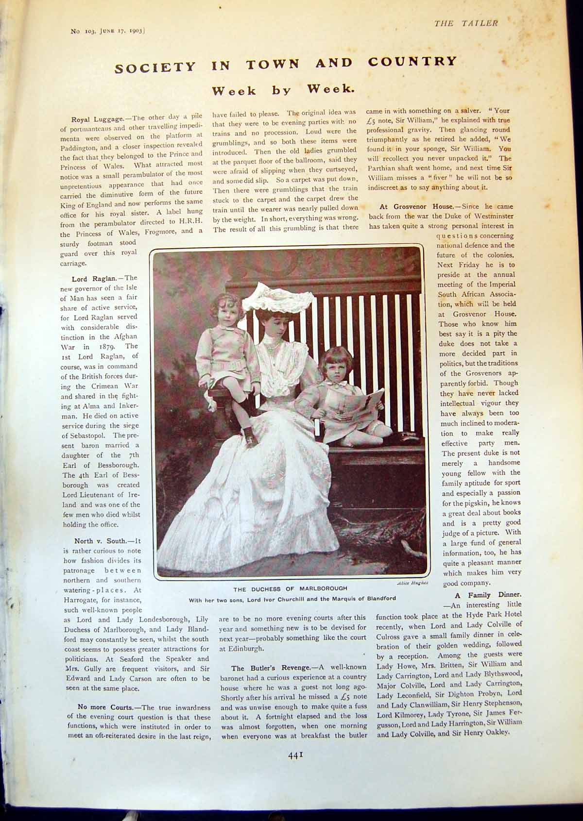 Old Duchess Marlborough Sons Sir Henry De Bathe Lady Lurgan Baby 1903 20th