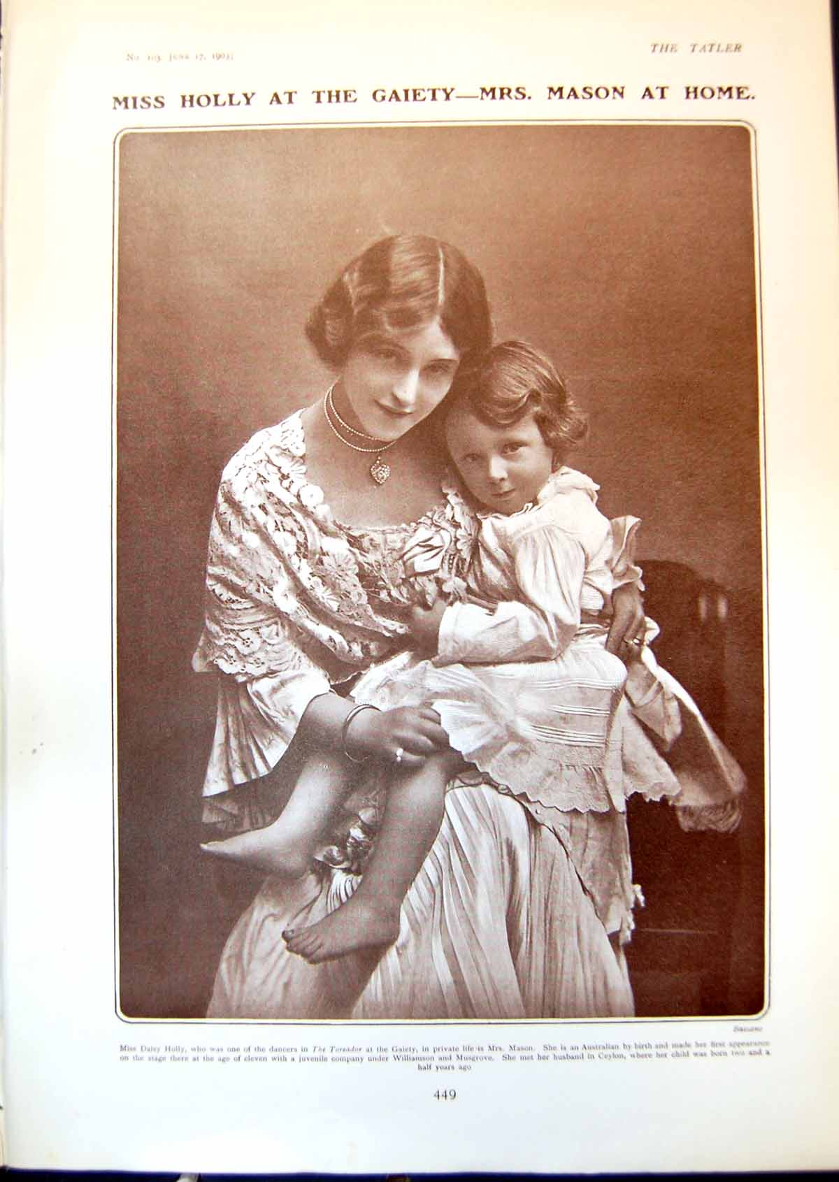 Antique Print Daisy Holly Gaiety Mrs Mason Home Henry Wood Conducting 1903 20th