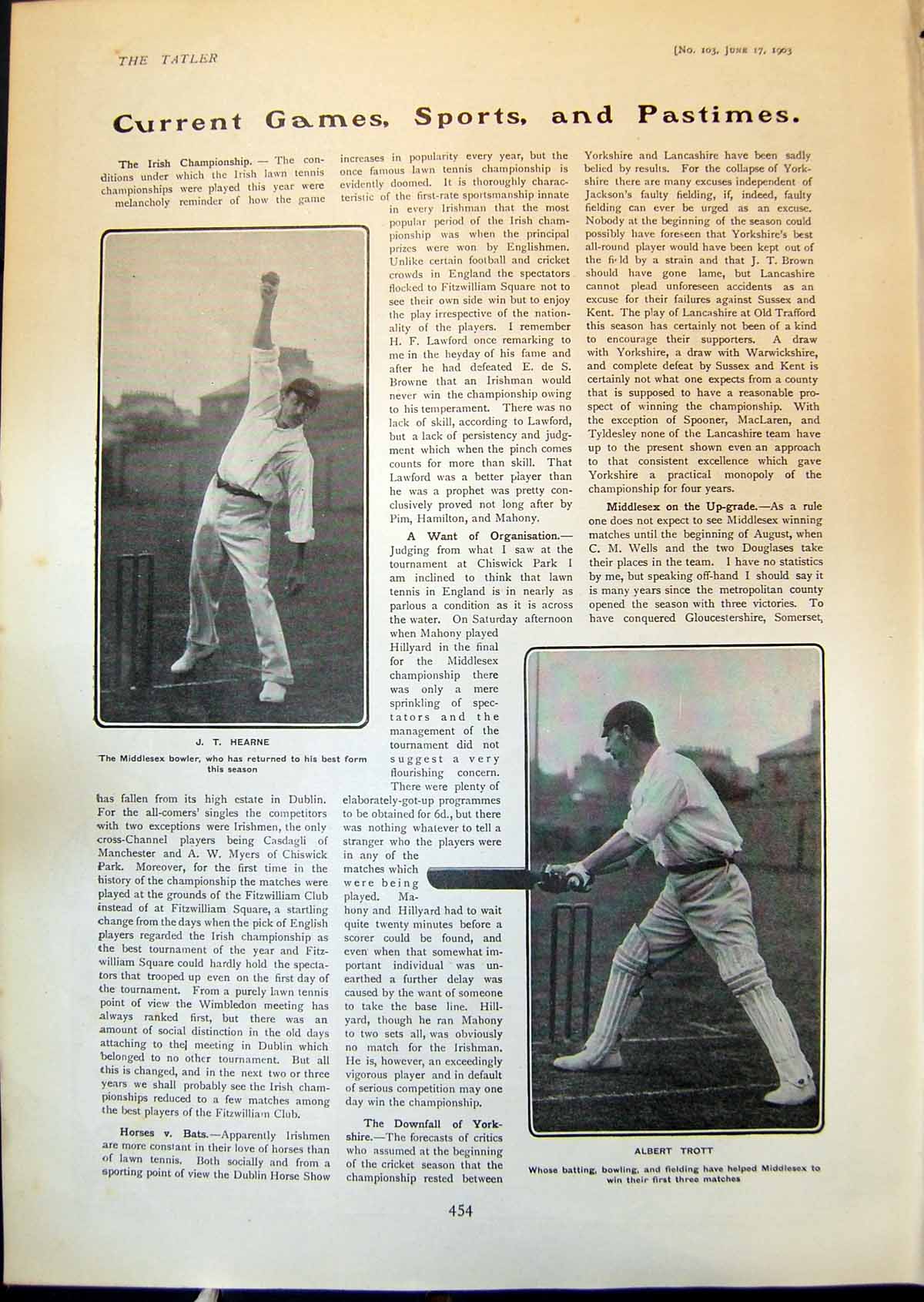 Old Cricket J Hearne Albert Trott D Telegraph Cup Serpentine Swimming