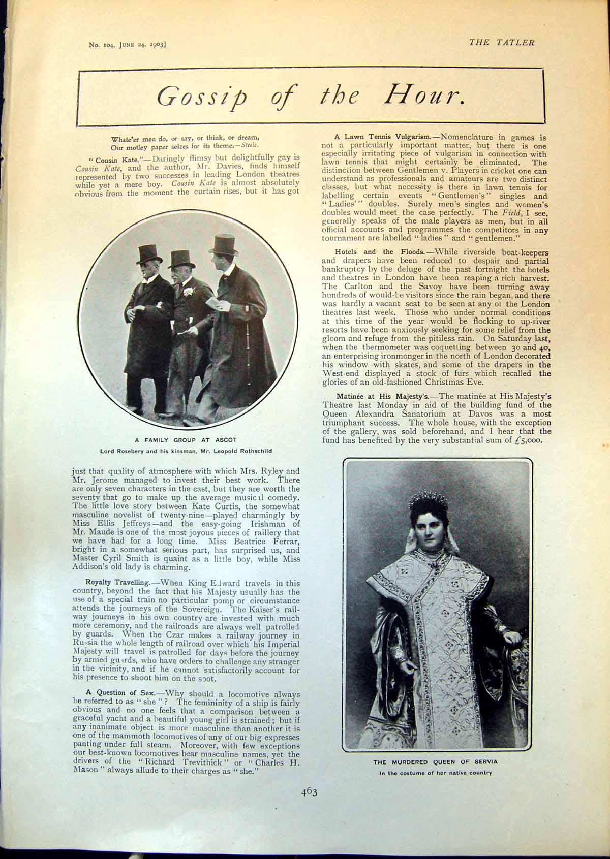 Old Lord Rosebery L Rothschild Murdered Queen Servia Man Who Was 1903 20th