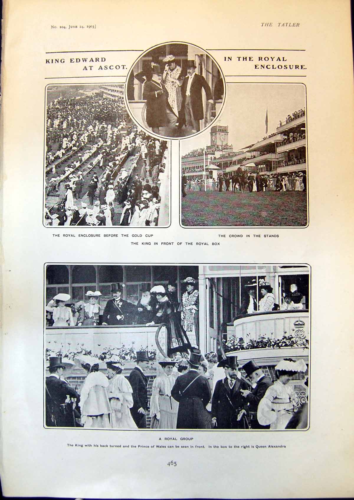 Antique Print King Edward Ascot Royal Group Ruins Daimler Motor Works 1903 20th