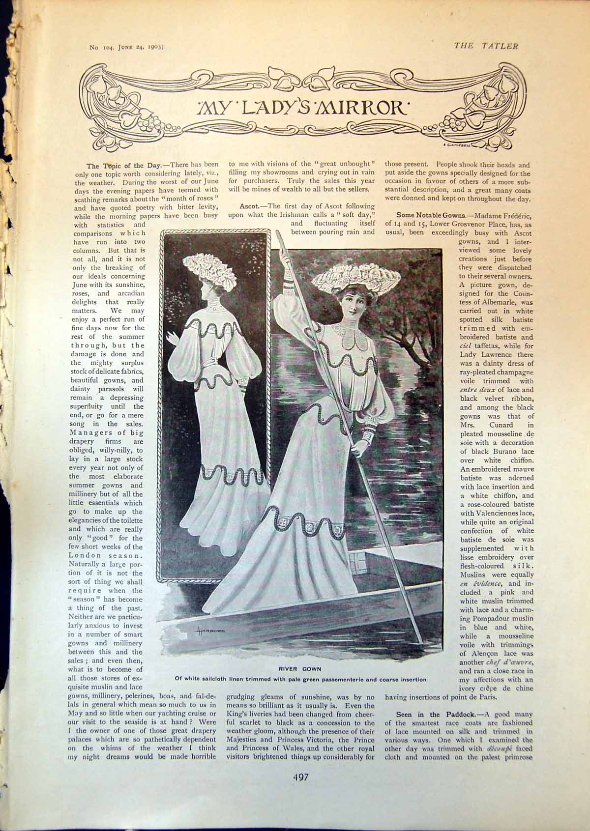 Old River Gown Sailcloth Linen Necklet Hour Parisian Diamond Co 1903 20th