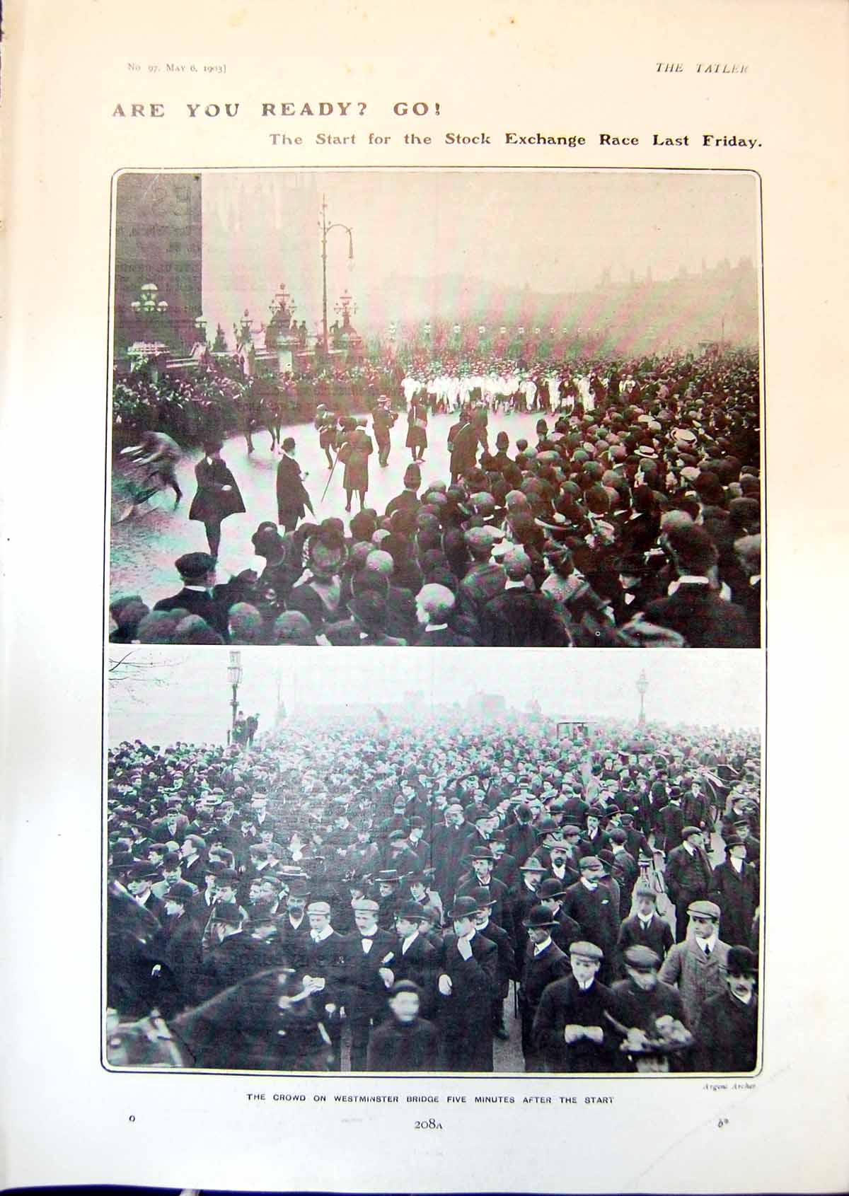 Antique Print Start Stock Exchange Race Crowd Westminster Bridge Start 1903