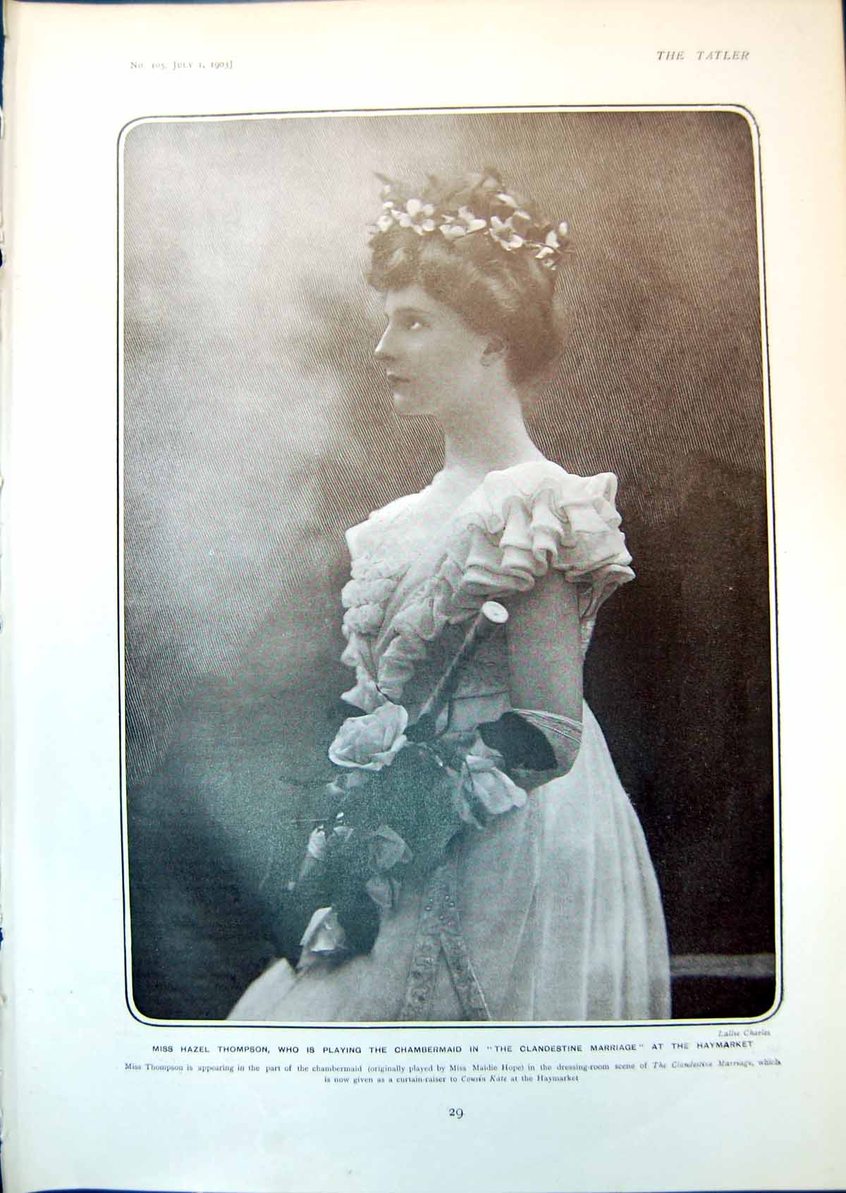 Antique Old Print Hazel Thompson Clandestine Marriage Haymarket Alhambra 1903