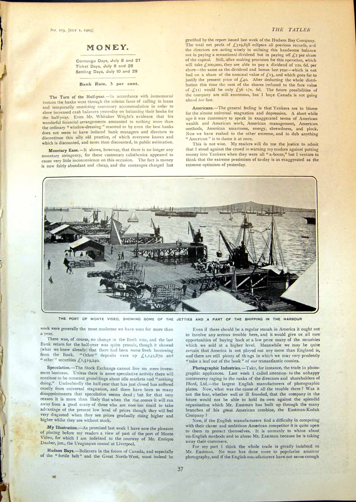 Antique Old Print Port Monte Video Showing Jetties Part Shipping Harbour 1903