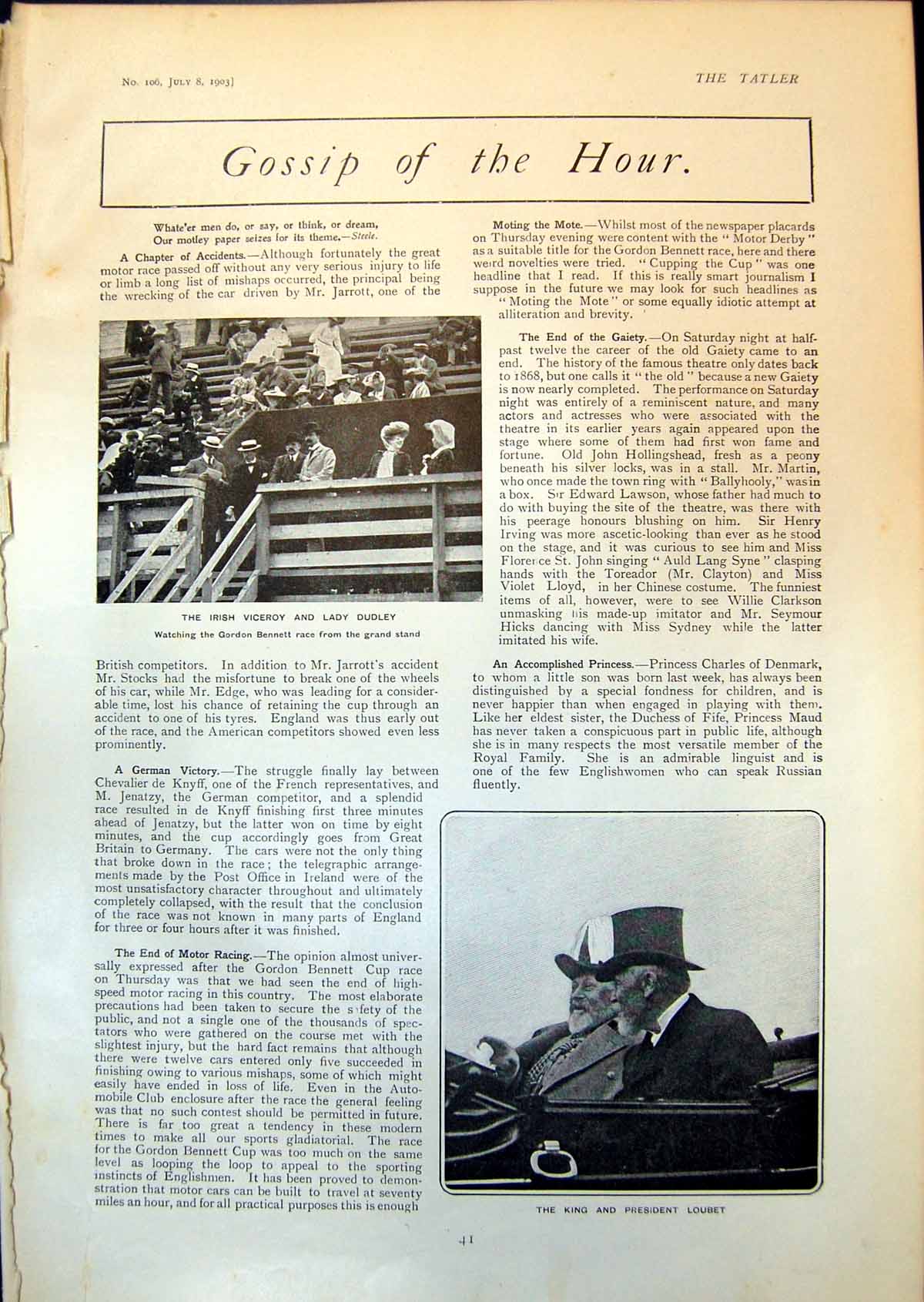 Old Irish Viceroy King President Loubet Tennis Ethel Thomson D Dougla