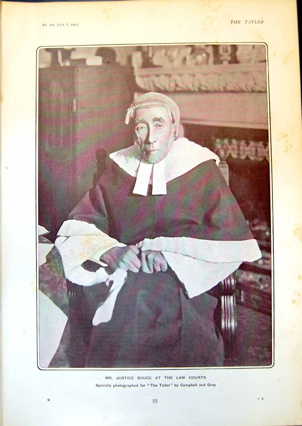 Original Old Antique Print Mr Justice Bruce Law Courts Photo Campbell Gray 1903