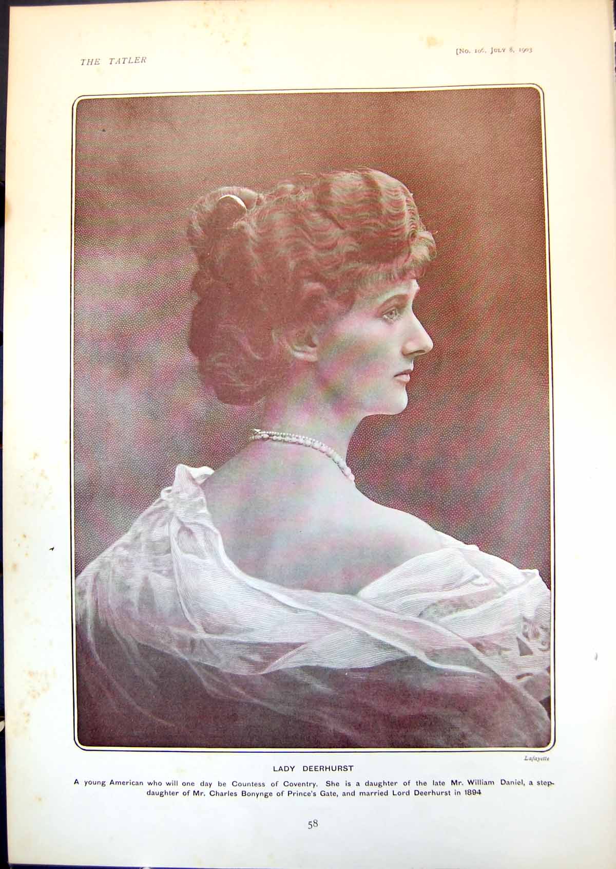 Antique Print Lady Deerhurst American Baroness Clifton Leighton Bromsw1903 20th