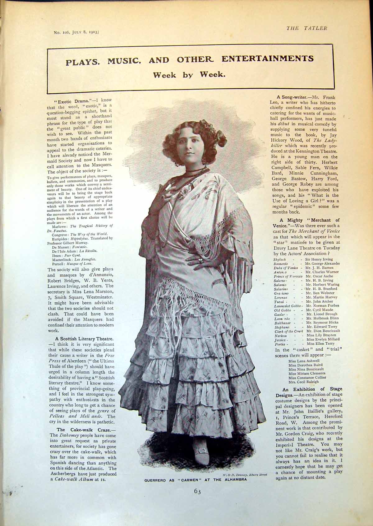 Old Print Guerrero Carmen Alhambra Annie Hughes Evie Green L Fairfax 1903 20th