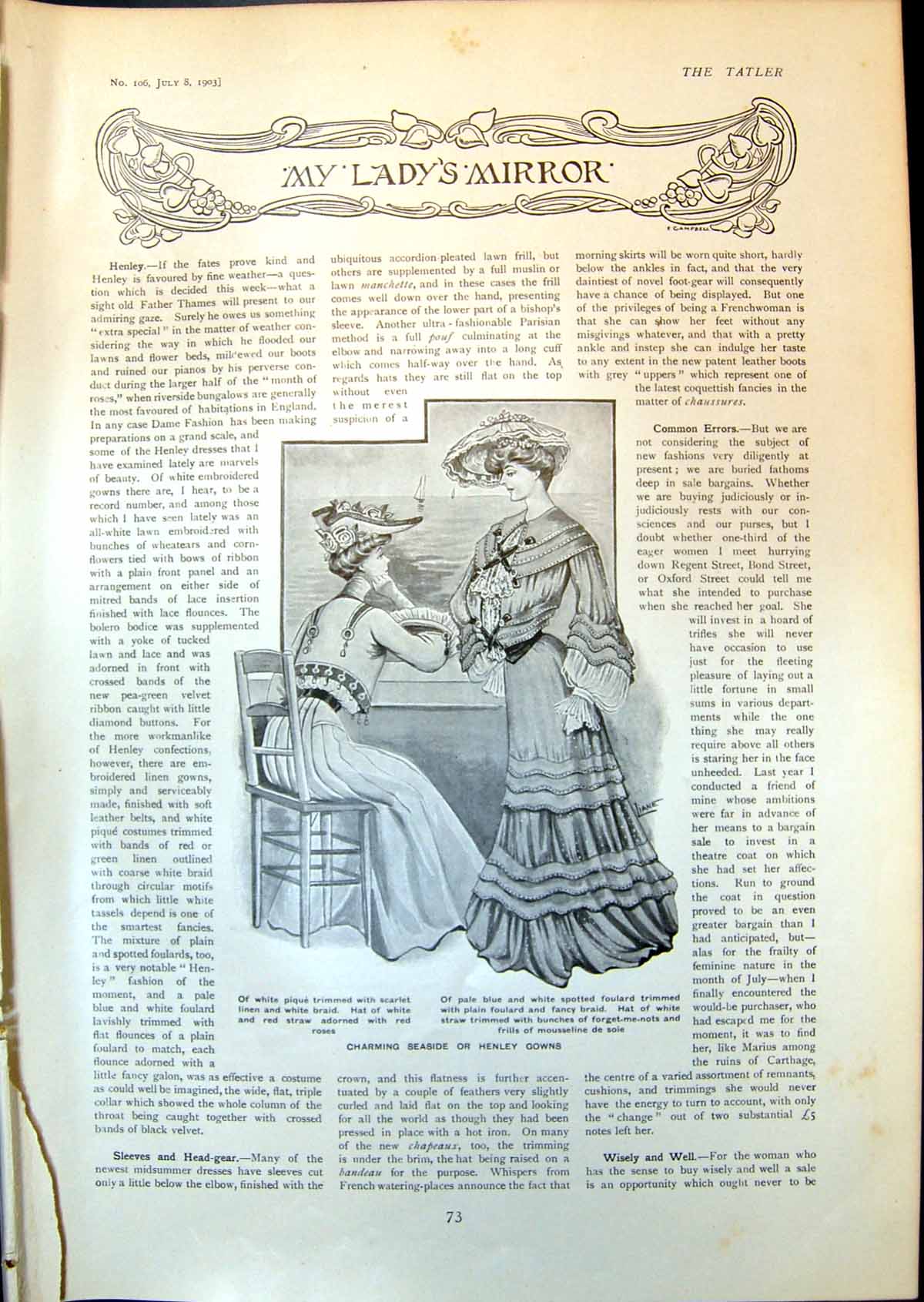 Old Ladys Mirror Seaside Henley Gowns Paris Blouse Tussore Silk 1903 20th