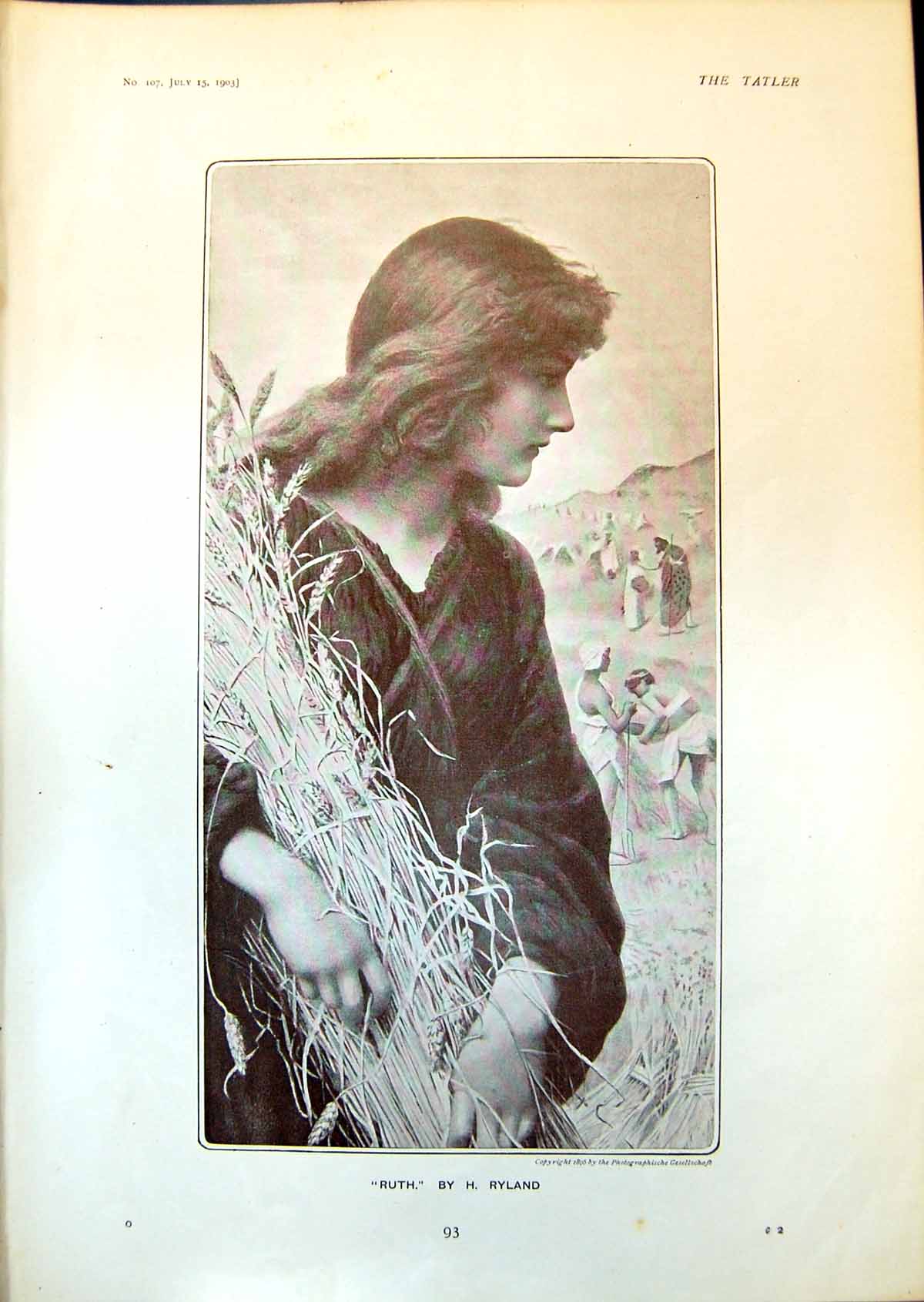 Old Antique Print Ruth H Ryland Woman Sheaf Corn Dick Portrait Fido 1903 20th