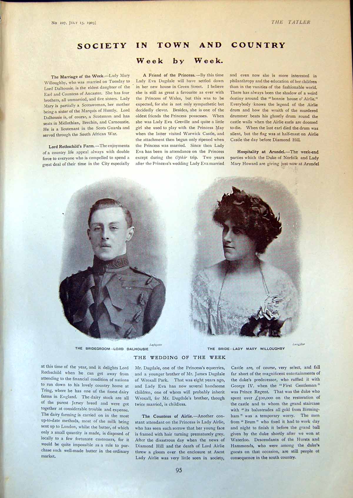 Old Print Wedding Lord Dalhousie Mary Willoughby Duchess Sutherland 1903 20th