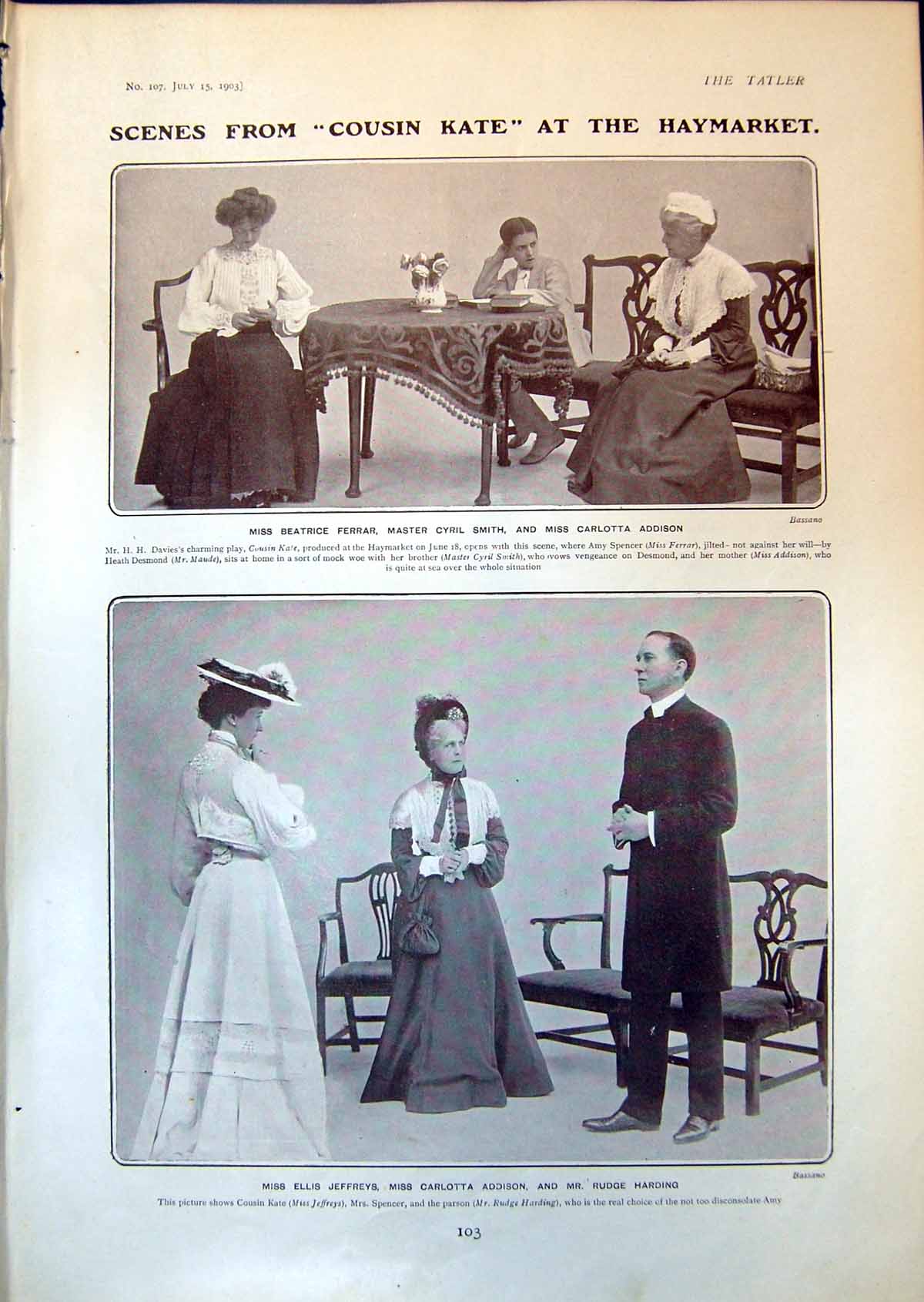 Old Print Scenes Cousin Kate Haymarket Model Rapids Hettie Chattell 1903 20th