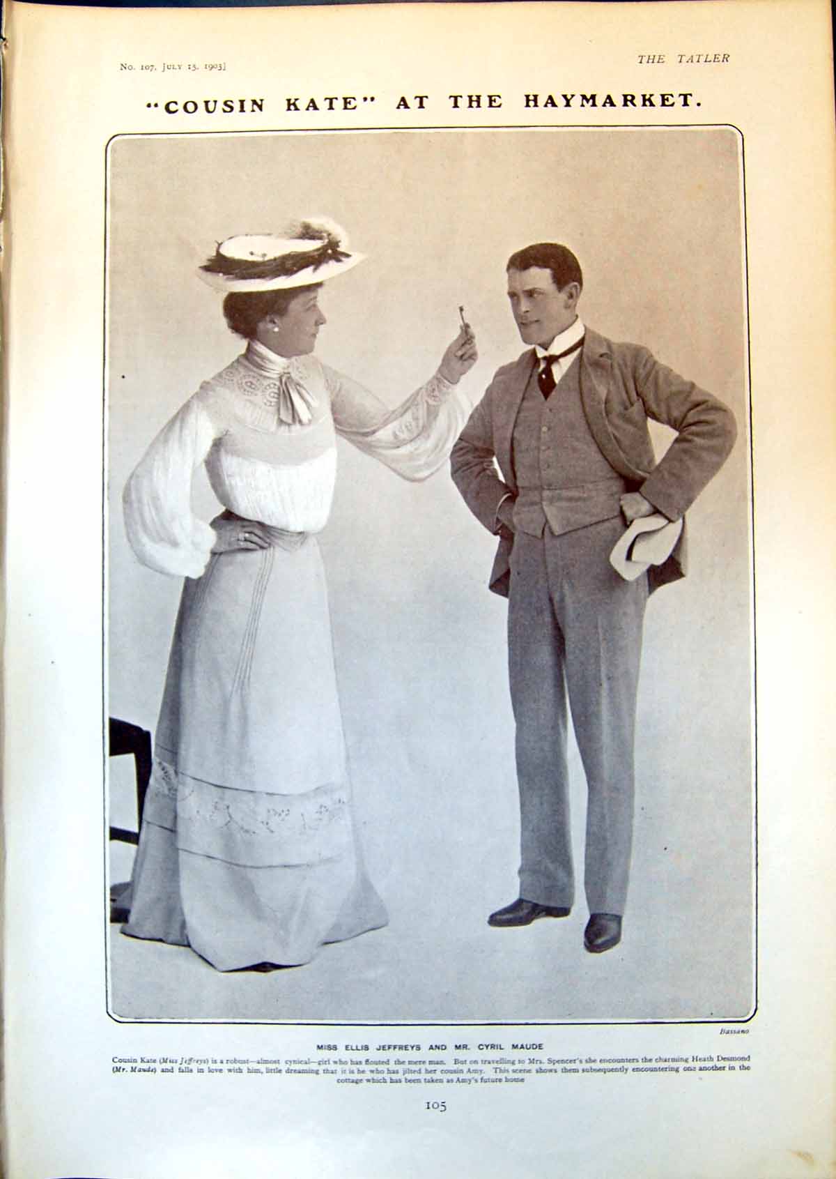 Old Print Cousin Kate Ellis Jeffreys Cyril Maude Oxford Tom Leamore 1903 20th