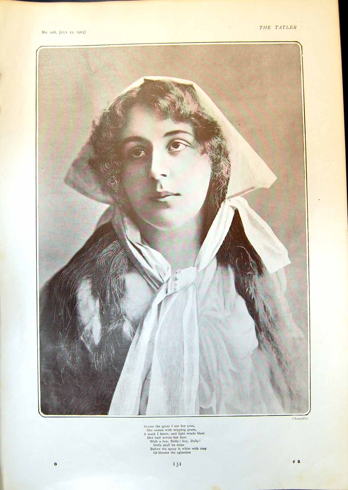 Old Print Poem Young Woman Maid Hair Acroos Face Hey Dolly Hoy Dolly 1903 20th