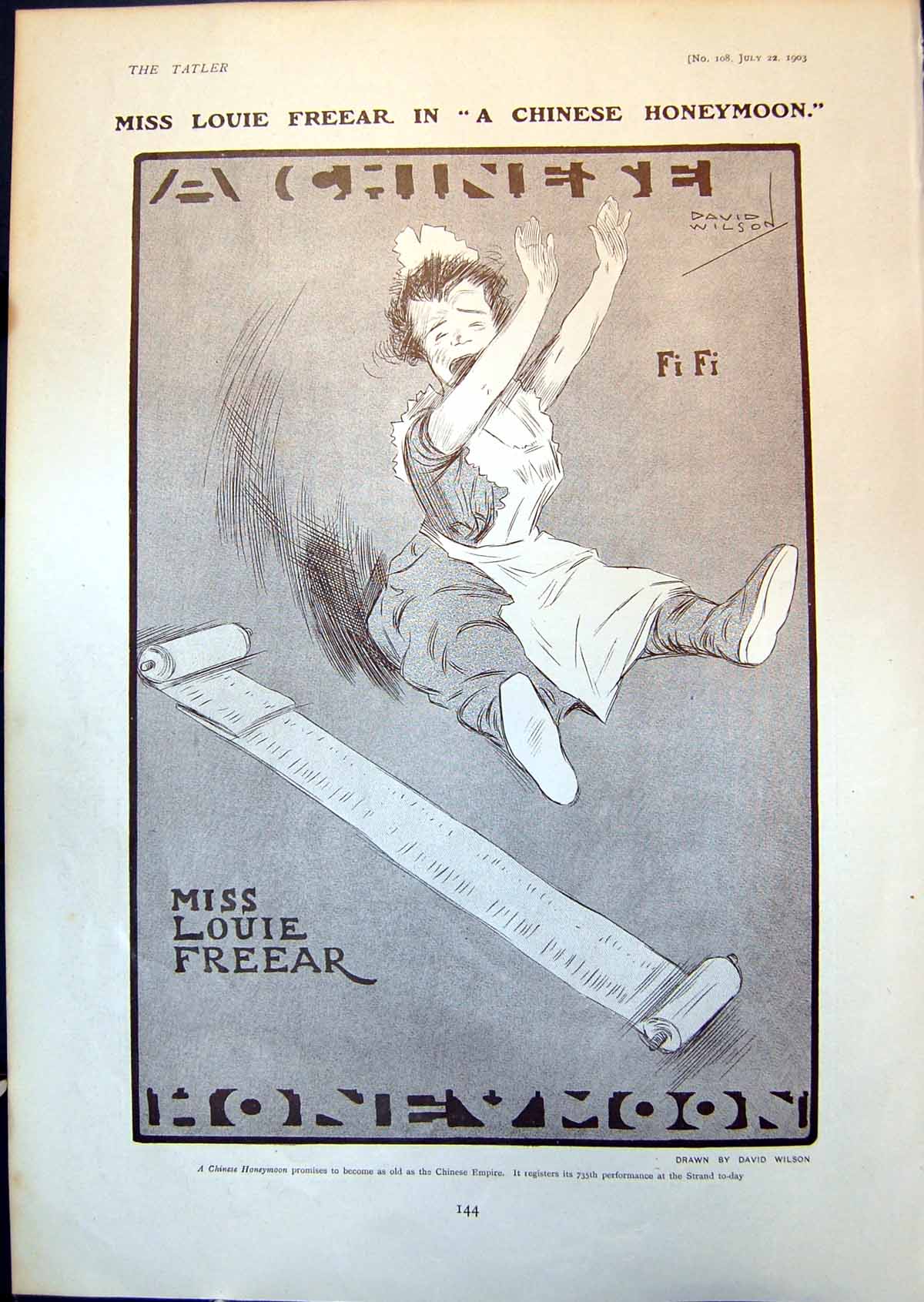 Antique Old Print Louie Freear Chinese Honeymoon Lorna Doone Daisy Thimm 1903