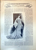 Antique Print Summer Tea Gown Diamond Hair Comb Pearl Diamond Earrings 1903