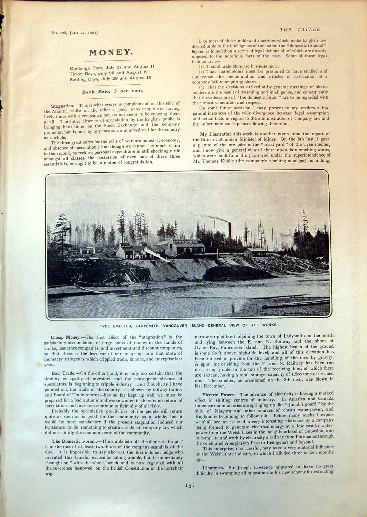 Old Antique Print Tyee Smelter Ladysmith Vancouver Island View Works 1903 20th