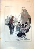 Original Old Antique Print Good Story Will Owen Fishermen Harbour Boats 1903