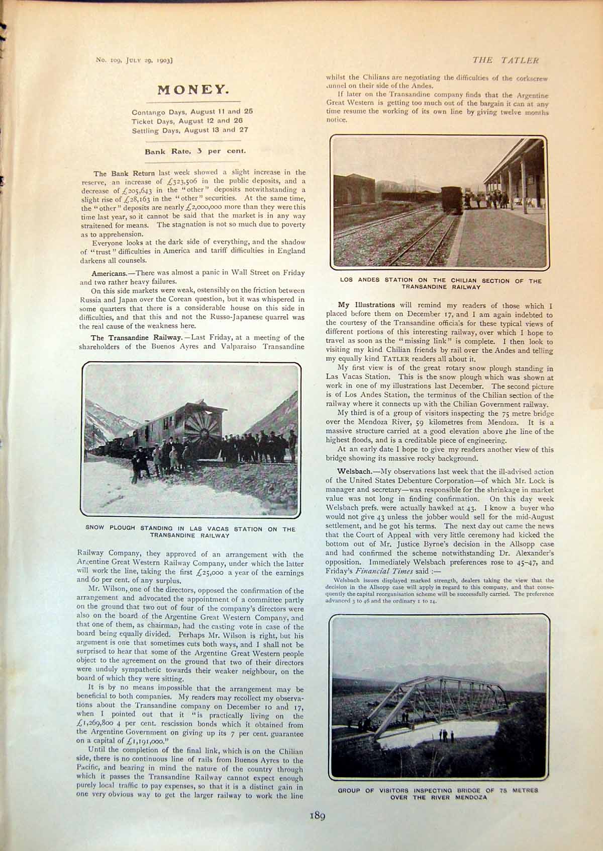 Antique Print Transandine Railway Snow Plough Los Andes Station Bridge 1903