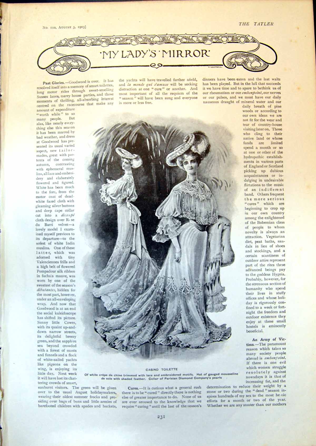 Old Print Ladys Mirror Casino Toilette Autumn Travelling Motor Coat 1903 20th
