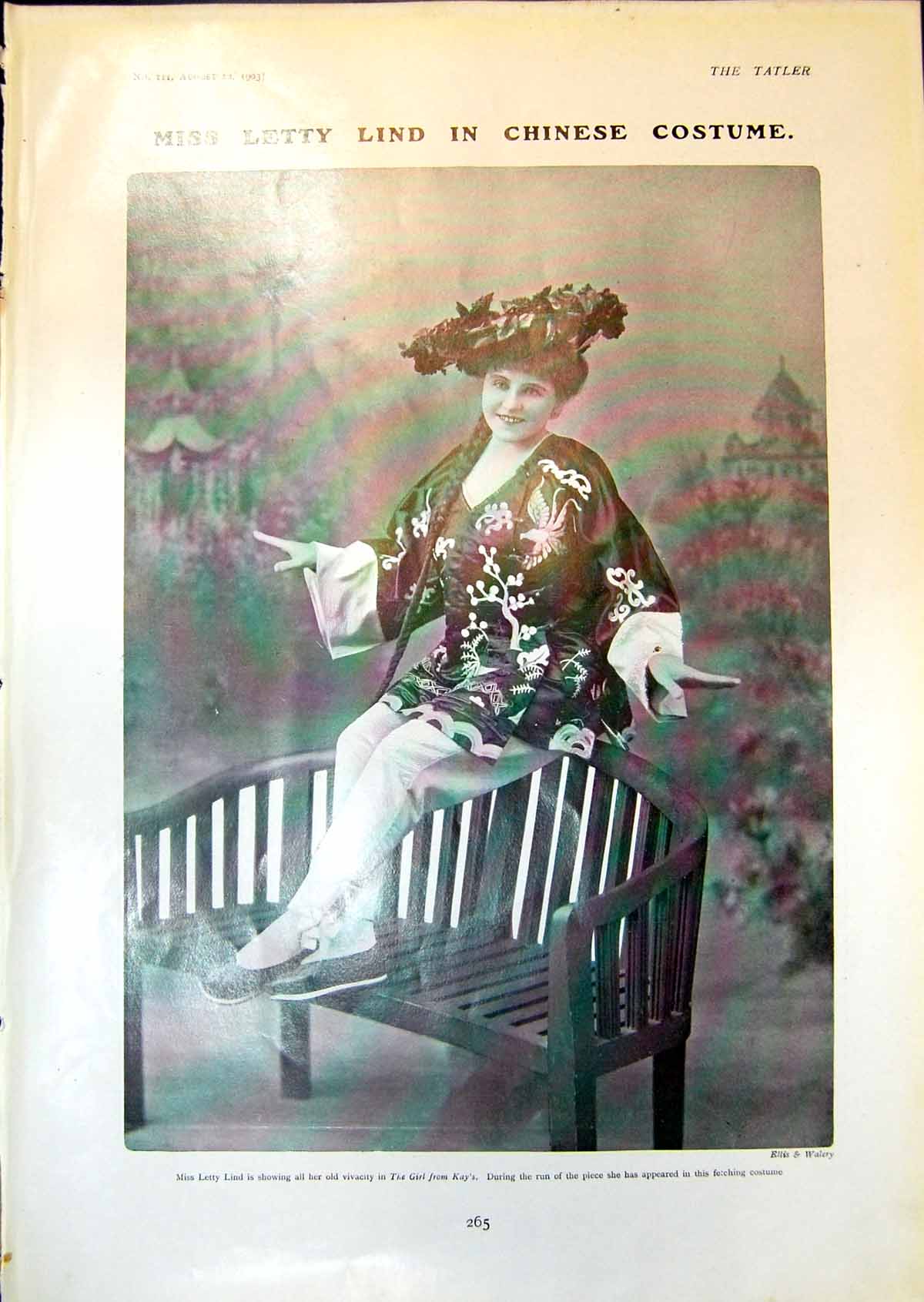 Antique Old Print Miss Letty Lind Chinese Costume Manning Lifeboat Boys 1903