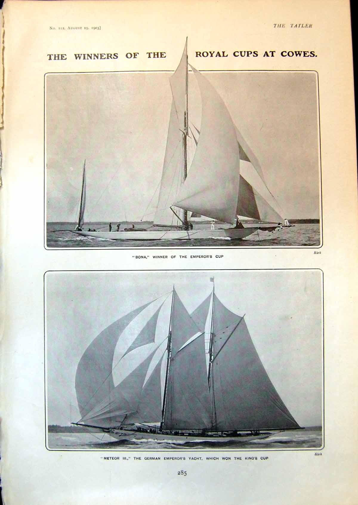 Old Print Winners Cups Cowes Bona Emperors Cup Meteor 111 Kings Cup 1903
