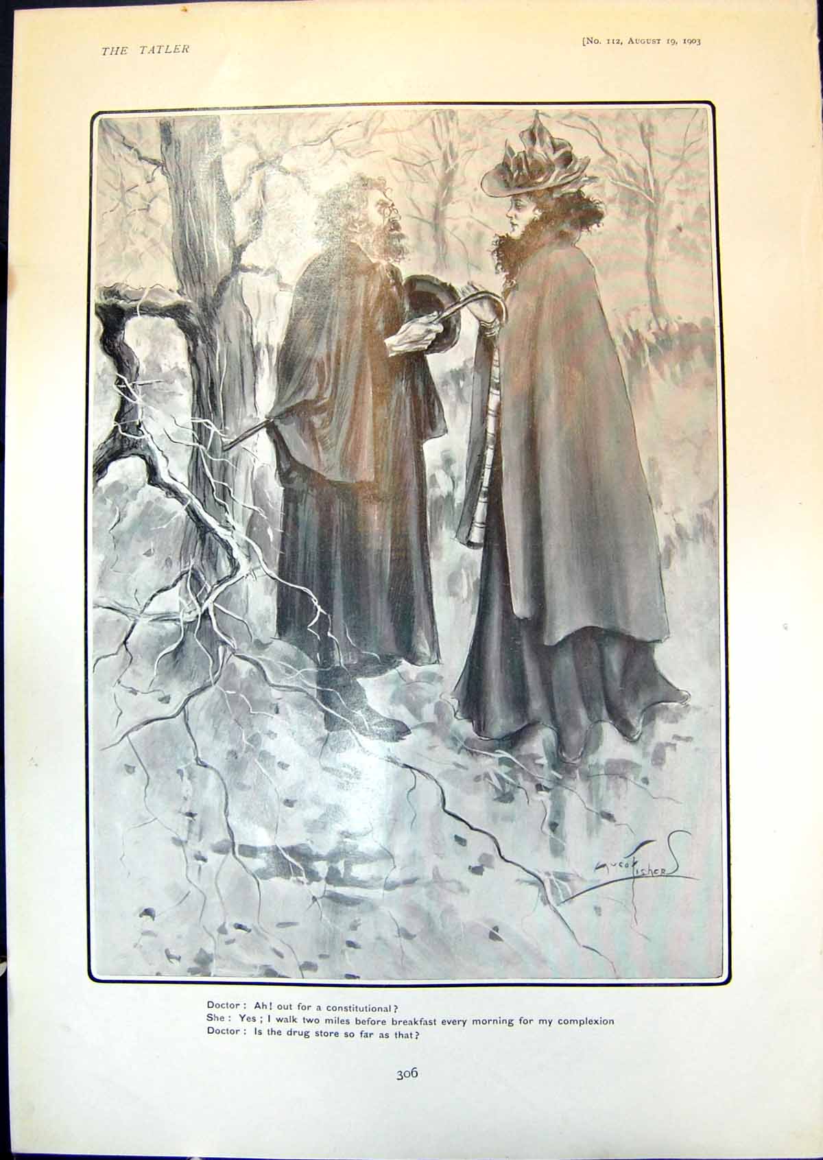 Antique Old Print Doctor Woman Out Constitutional Em'Ly Adelphi Peggotty 1903