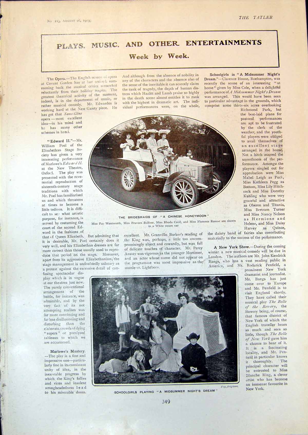 Antique Print Chinese Honeymoon Midsummer Nights Dream Female Dan Leno 1903
