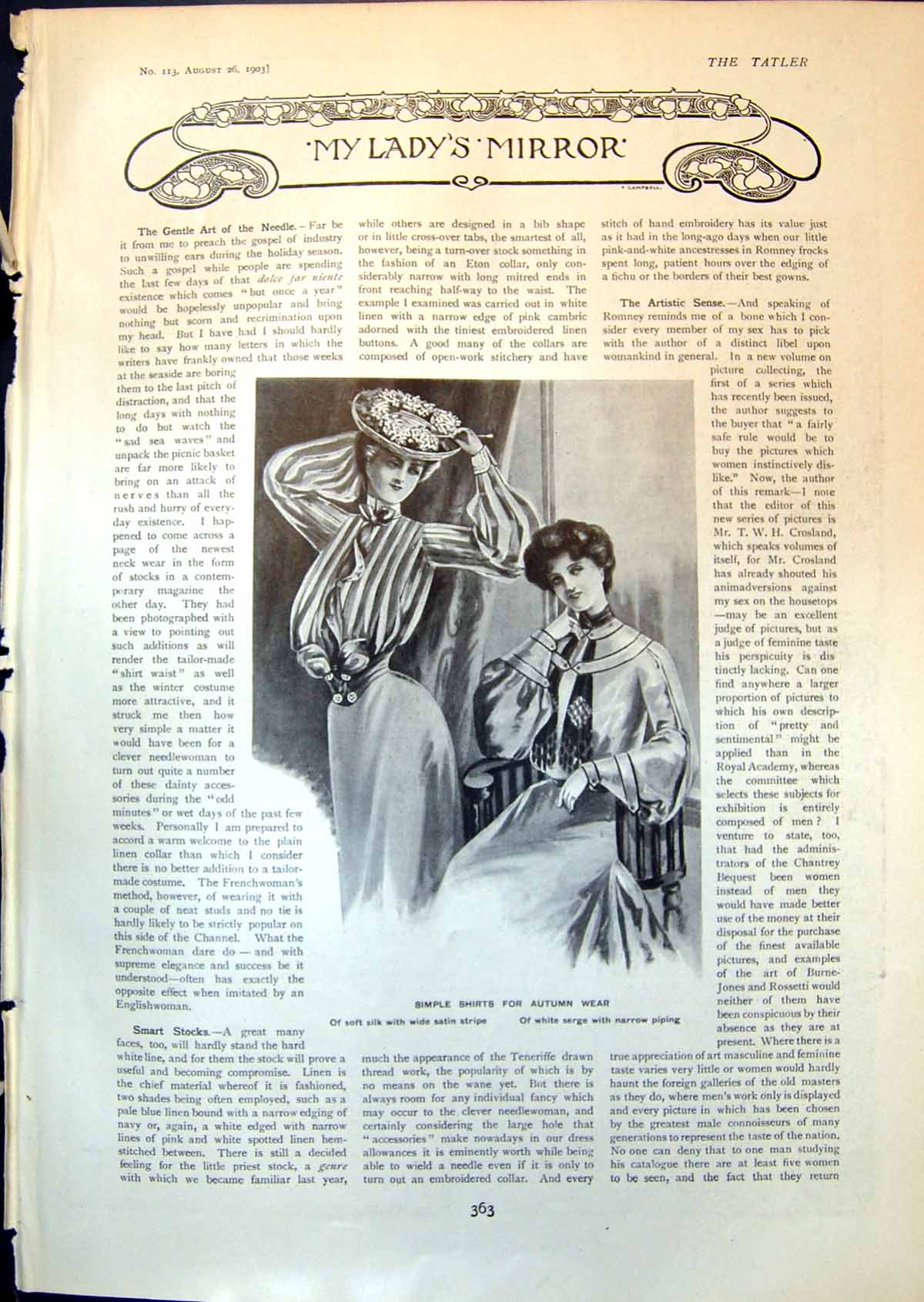 Old Print Ladys Mirror Simple Shirts Autumn Wear Afternoon Toilette 1903 20th