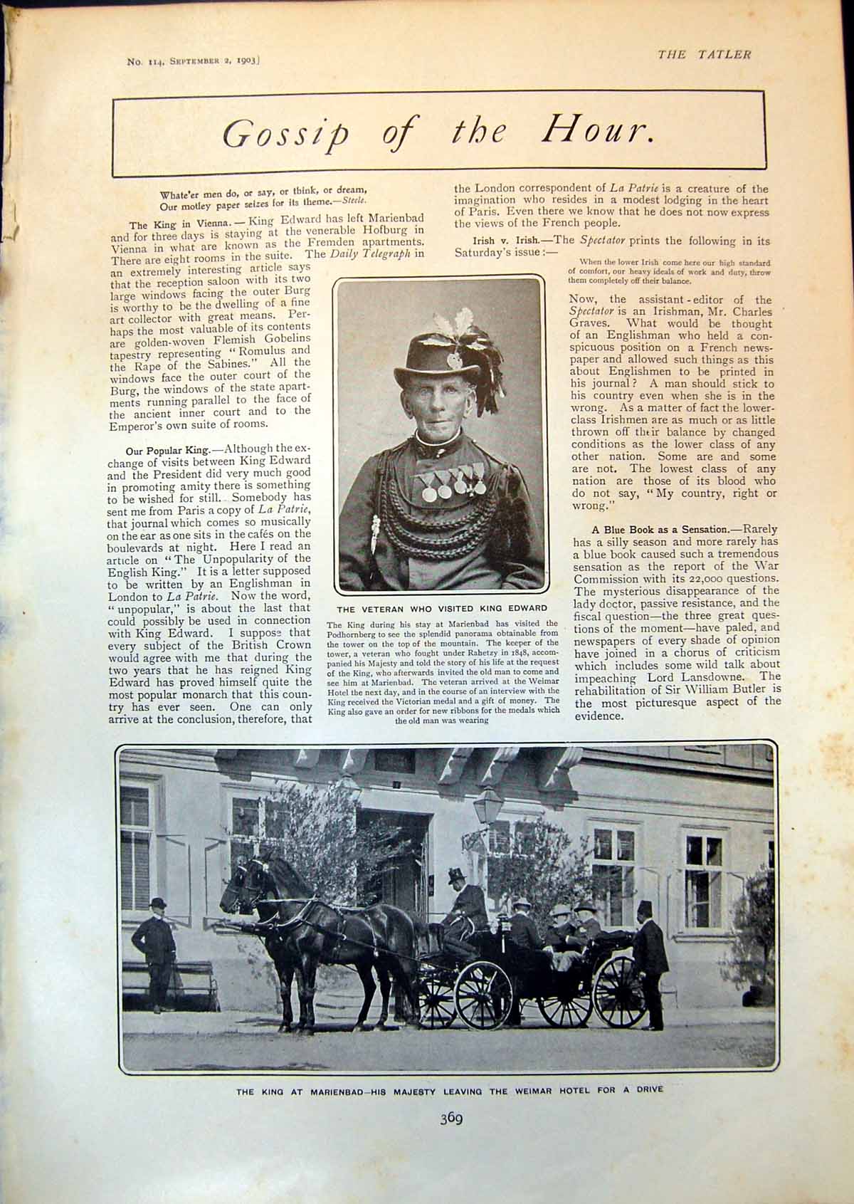 Old King Marienbad Weimar Hotel Dublin Horse Show Harness Horse 1903 20th