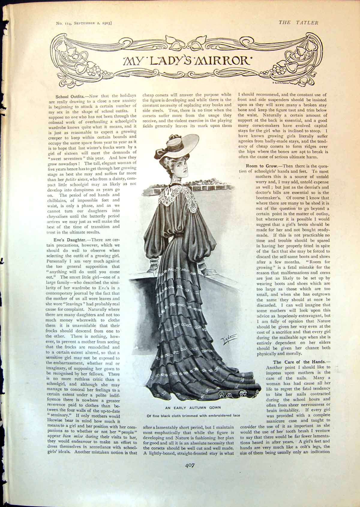 Antique Old Print Ladys Mirror Early Autumn Gown Useful Blouse Flannel 1903