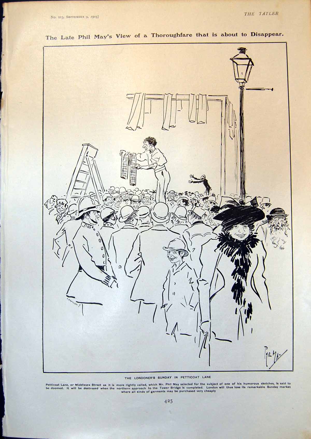 Old Londoners Sunday Petticoat Lane About To Disappear Phil May 1903 20th