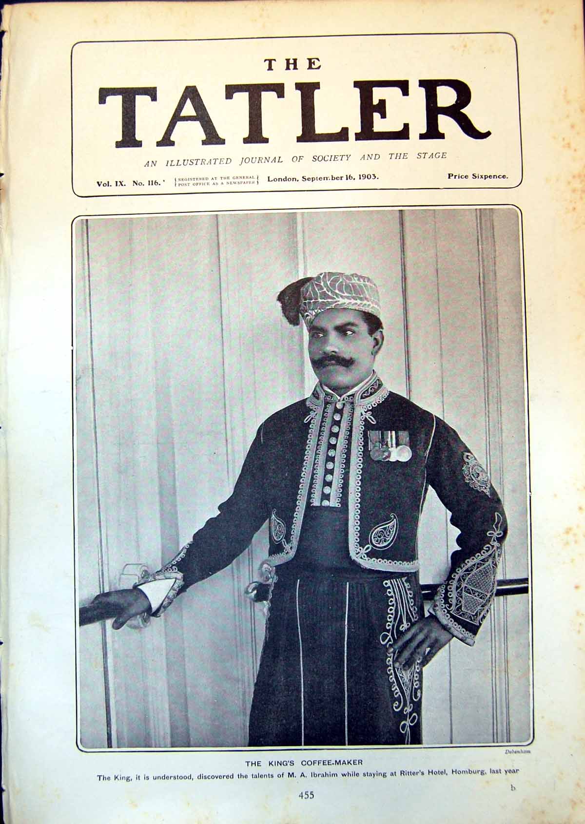 Antique Old Print Kings Coffee Maker M A Ibrahim Ritters Hotel Homburg 1903