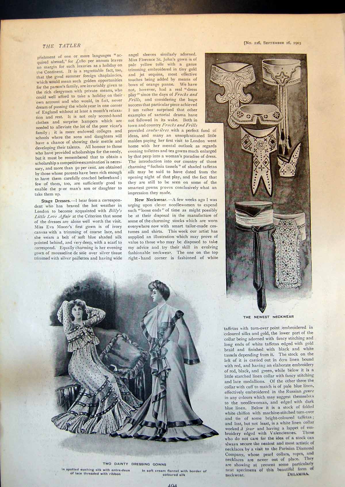 Antique Old Print Dainty Dressing Gowns Newest Neckwear Afternoon Blouse 1903