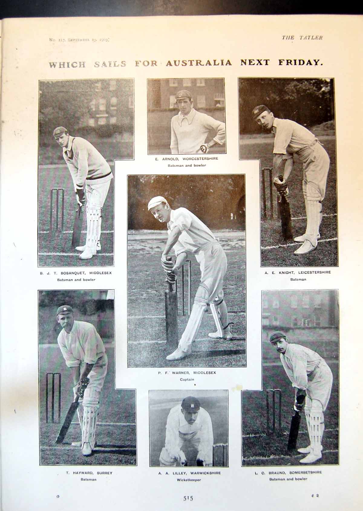 Old English Cricketers L Braund A Knight Mrs Arthur Fellowes Gordon