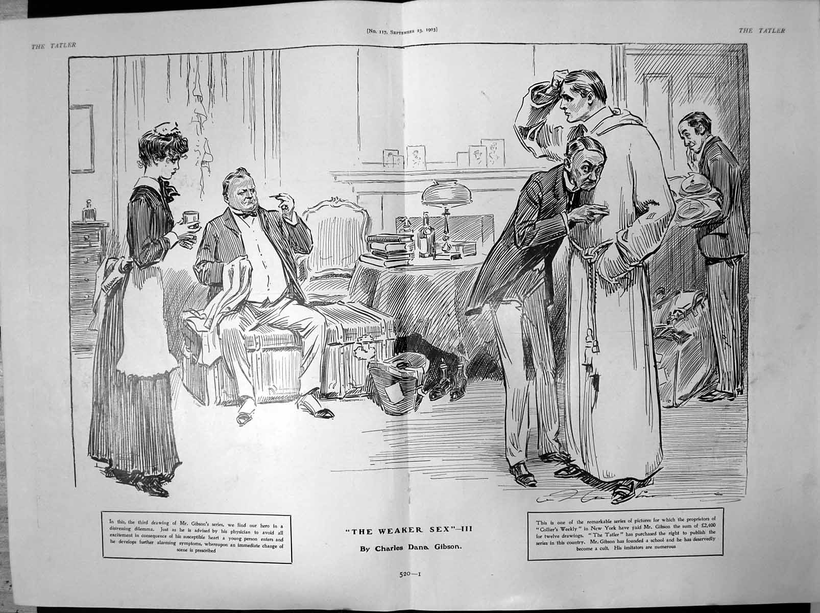 Old Print Weaker Sex Charles D Gibson Hero Rest Young Person Enters 1903 20th