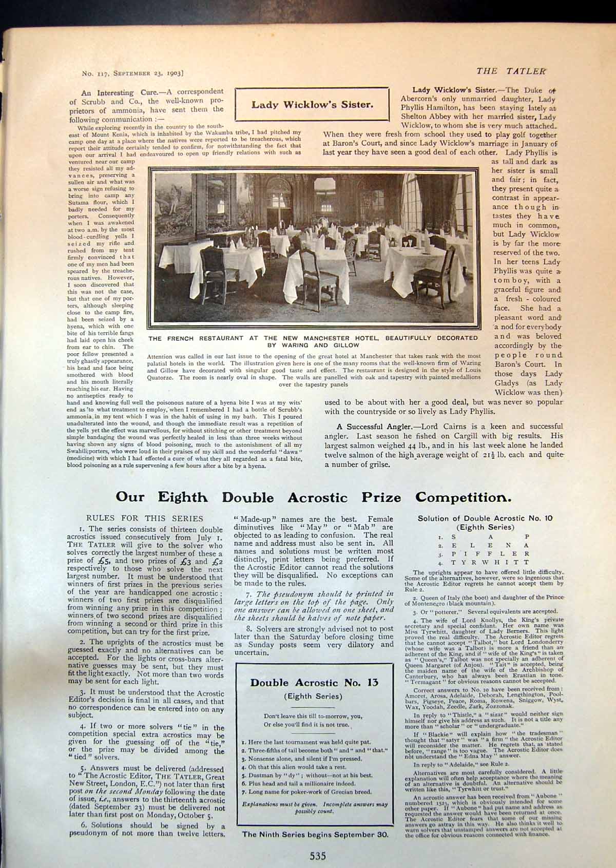Antique Print French Restaurant Manchester Bloodhounds Trial Salisbury 1903