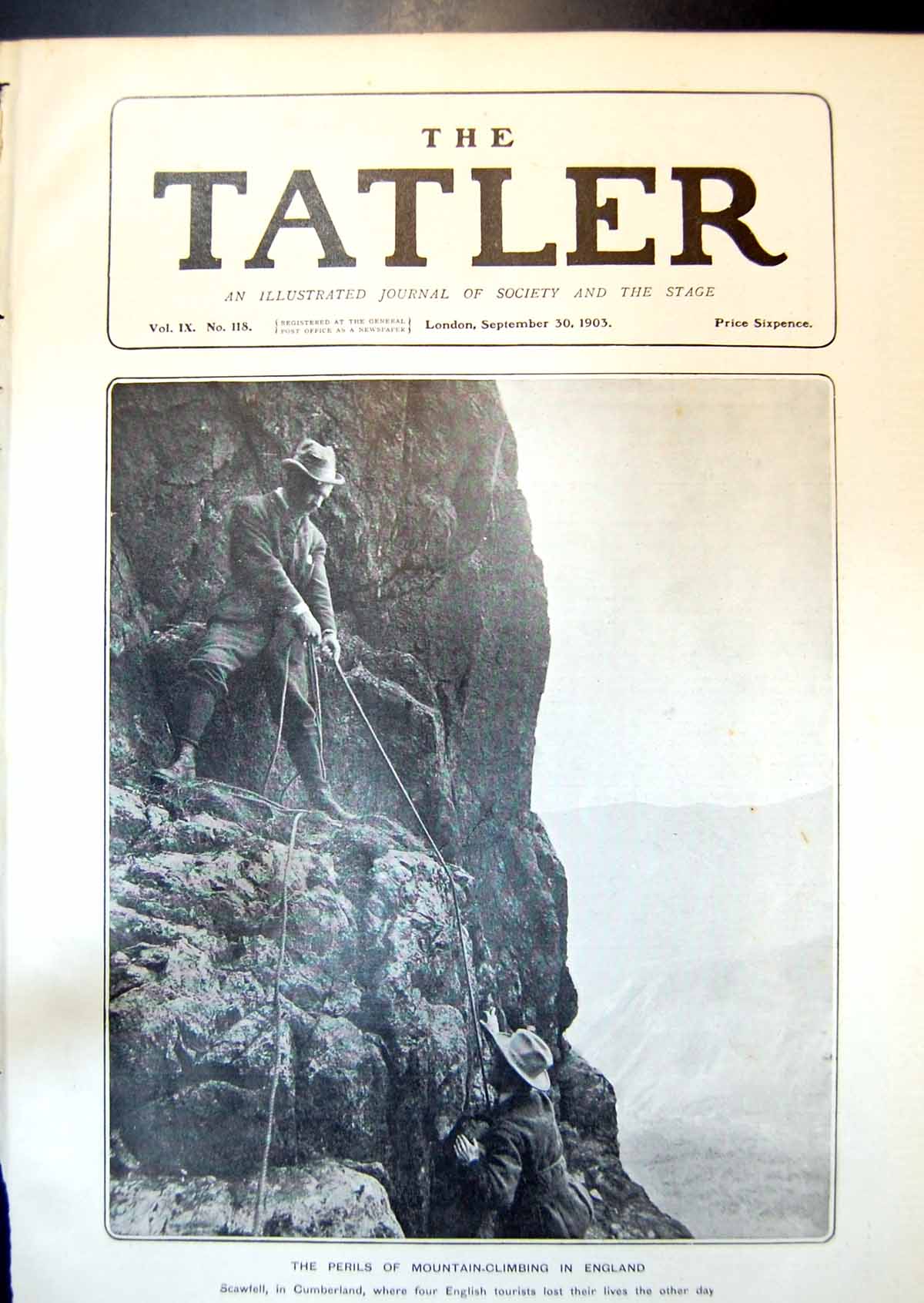 Antique Old Print Perils Mountain Climbing England Scawfell Cumberland 1903