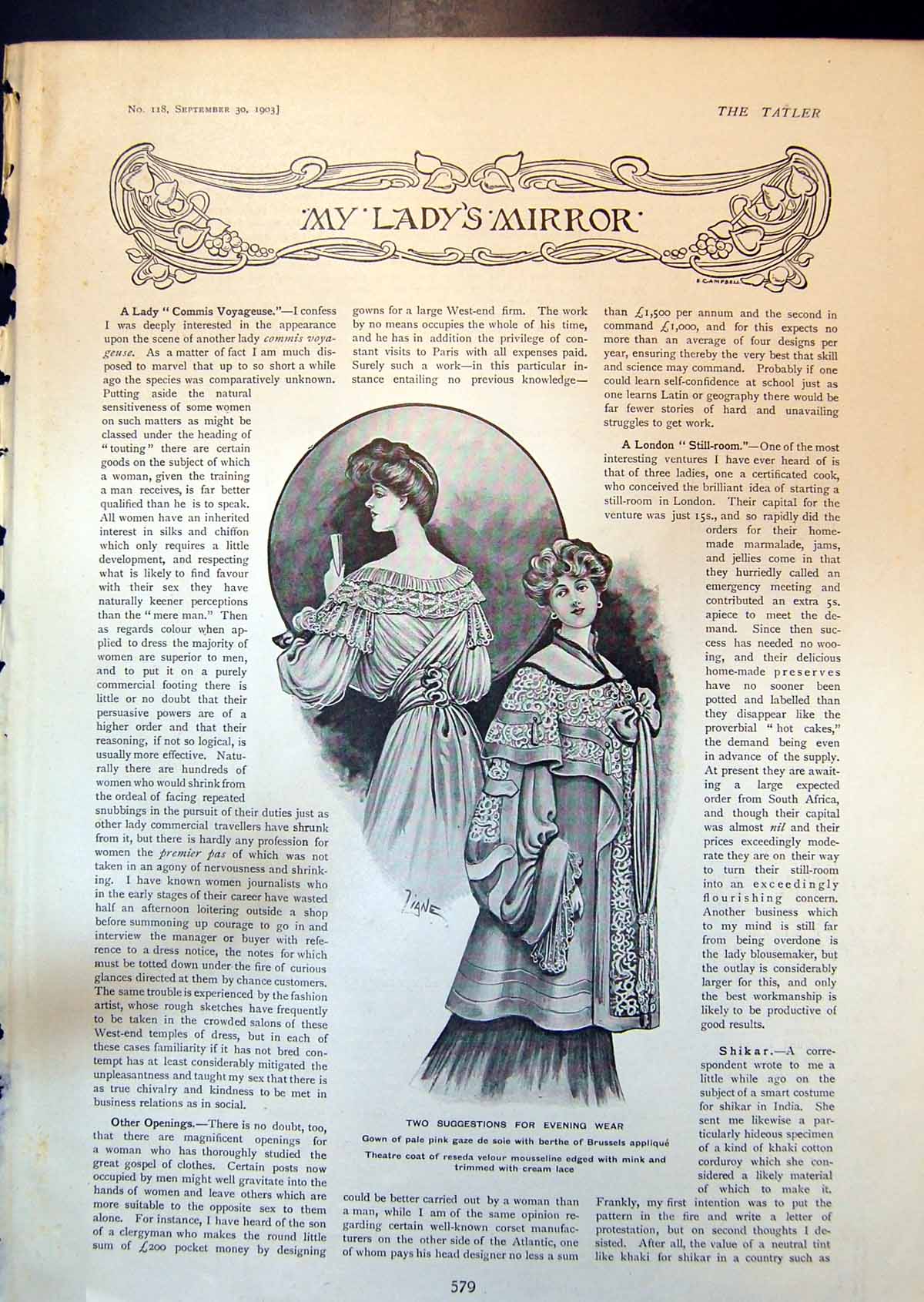 Old Print Ladies Evening Gowns Necklace Earrings Parisian Diamond Co 1903 20th