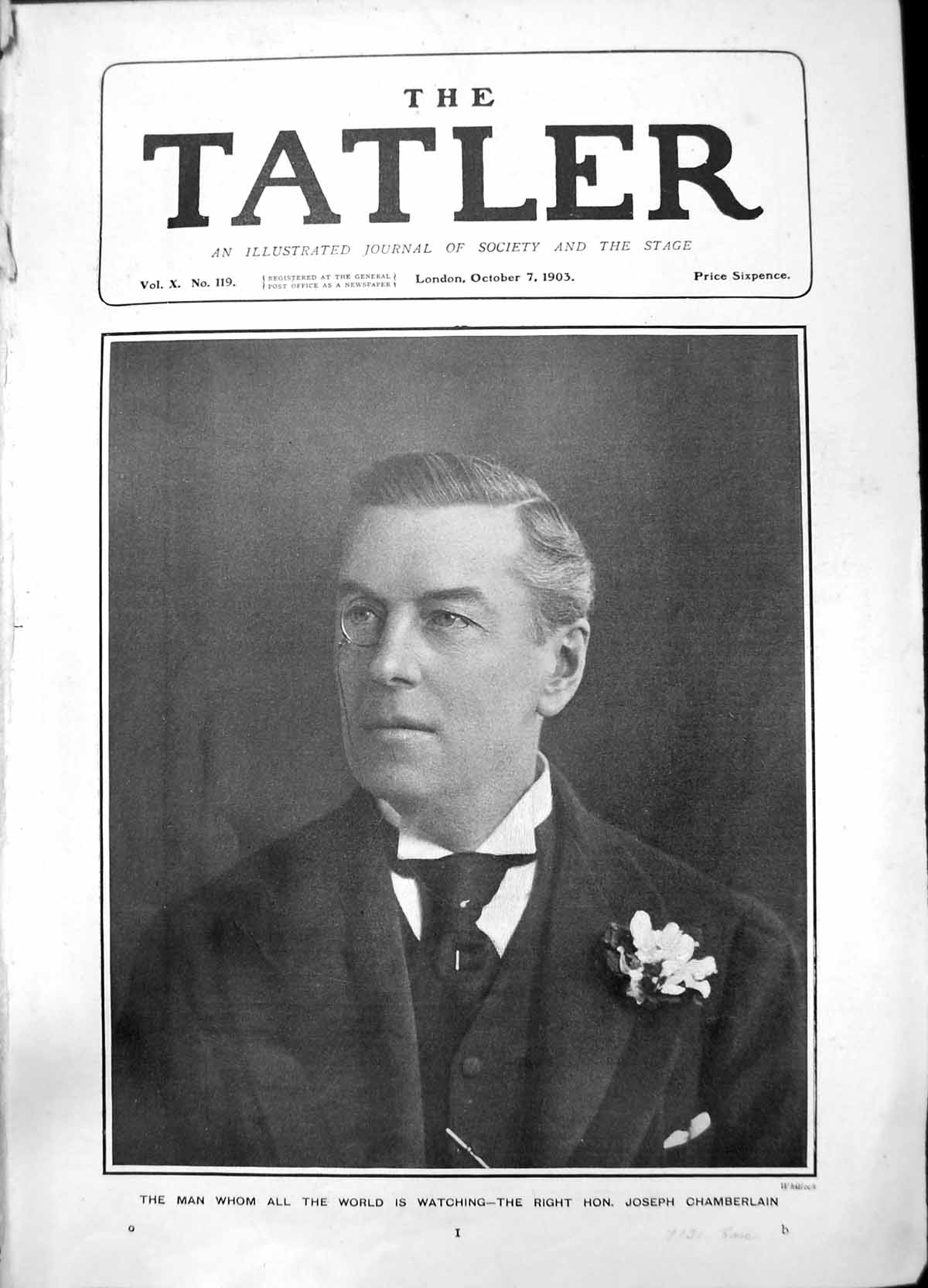 Antique Old Print Man All World Watching Right Hon Joseph Chamberlain 1903 20th