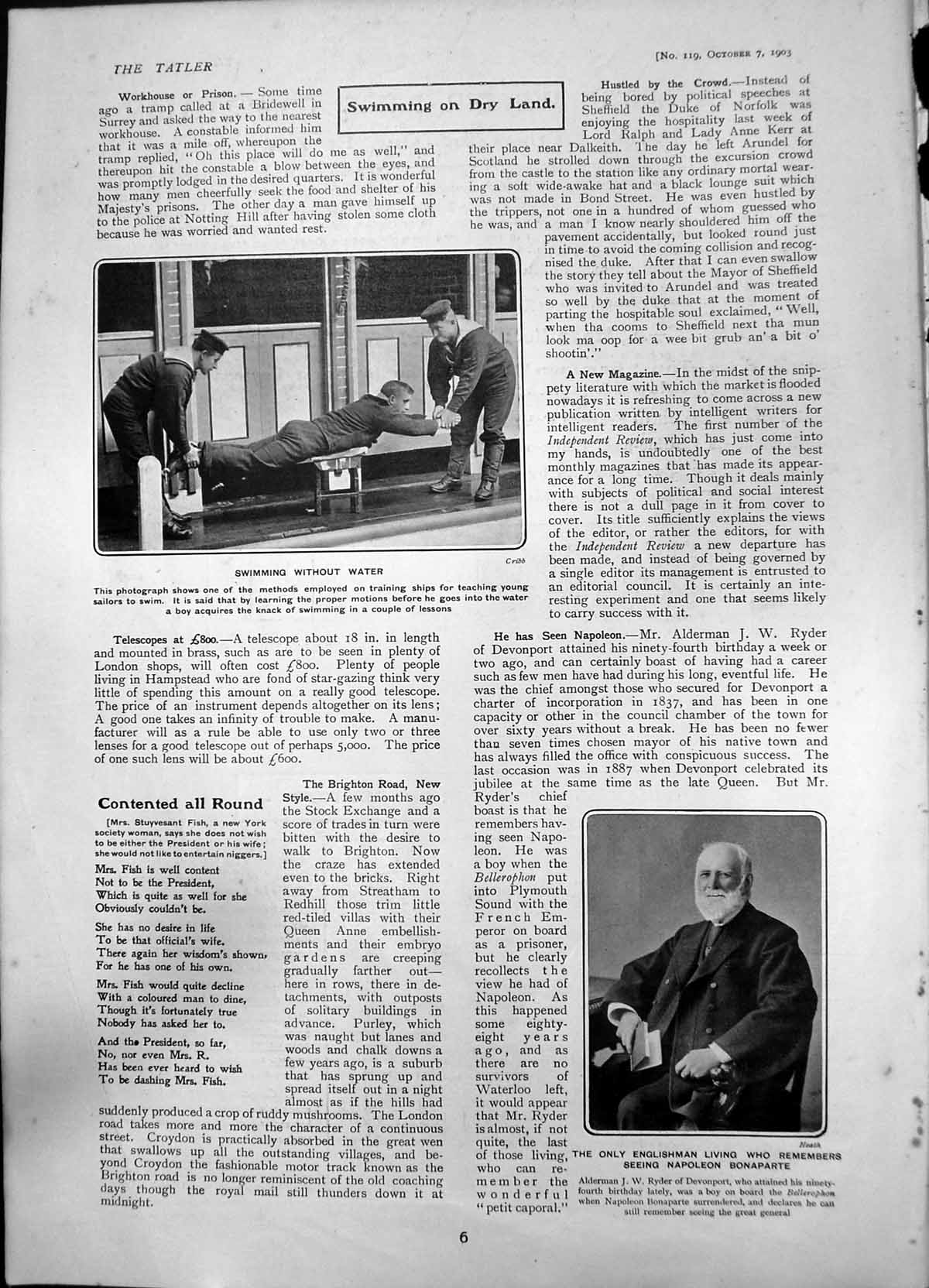 Old Print Swimming Without Water Alderman J Ryder Remembers Napoleon 1903 20th