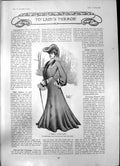 Antique Print Simple Tailor Gown Moleskin Bolero Trimmed Reseda Braid 1903 20th