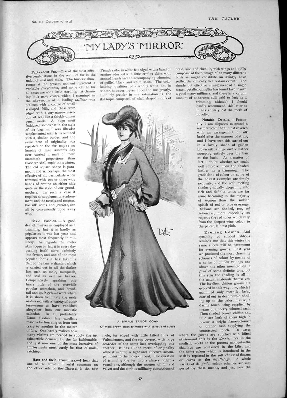 Antique Print Simple Tailor Gown Moleskin Bolero Trimmed Reseda Braid 1903 20th