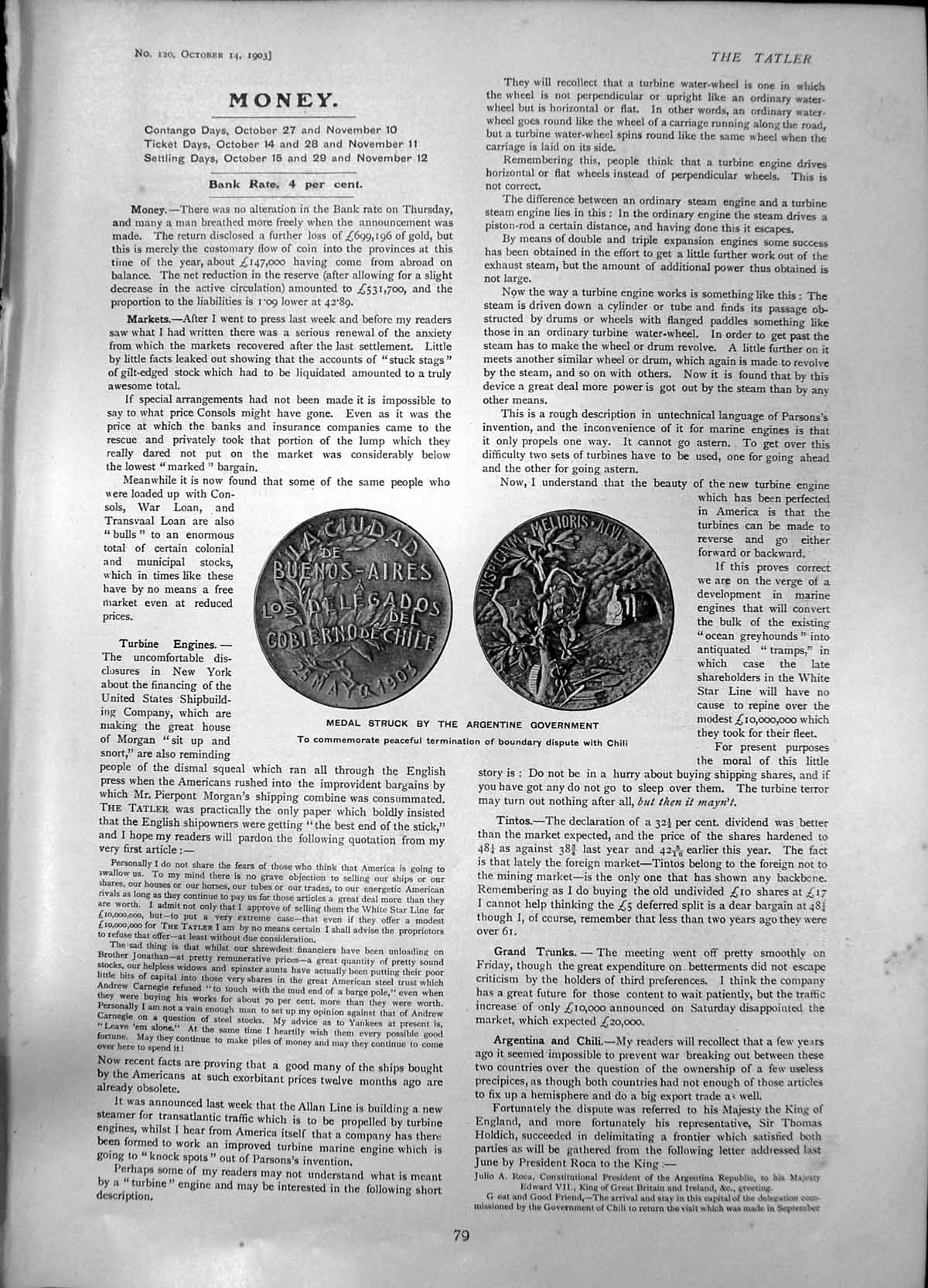 Old Medal Struck Argentine Government Termination Dispute Chili 1903 20th