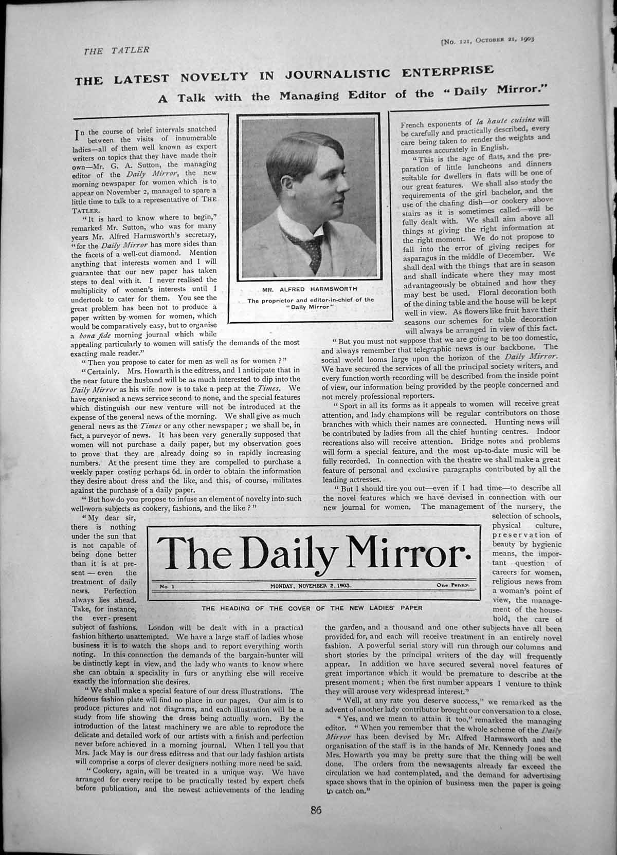 Old Antique Print Alfred Harmsworth Proprietor Editor Daily Mirror 1903 20th