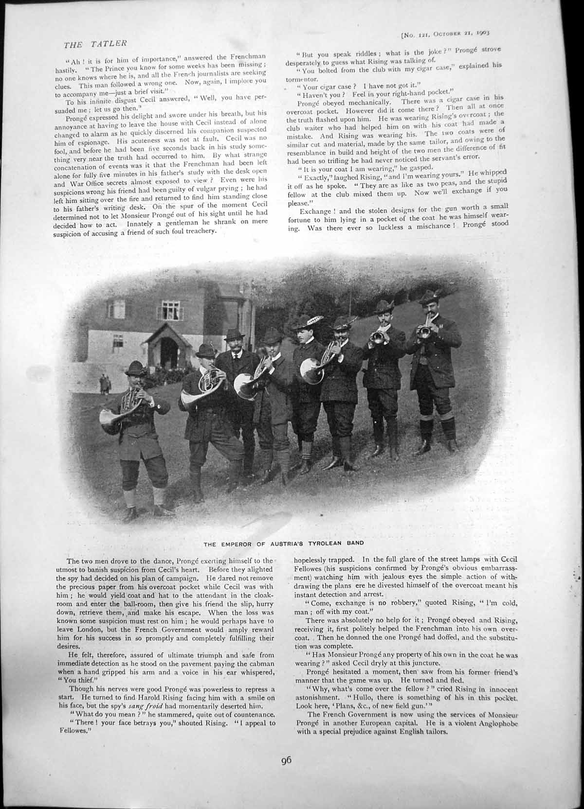 Original Old Antique Print Emperor Austrias Tyrolean Band Playing Horns 1903