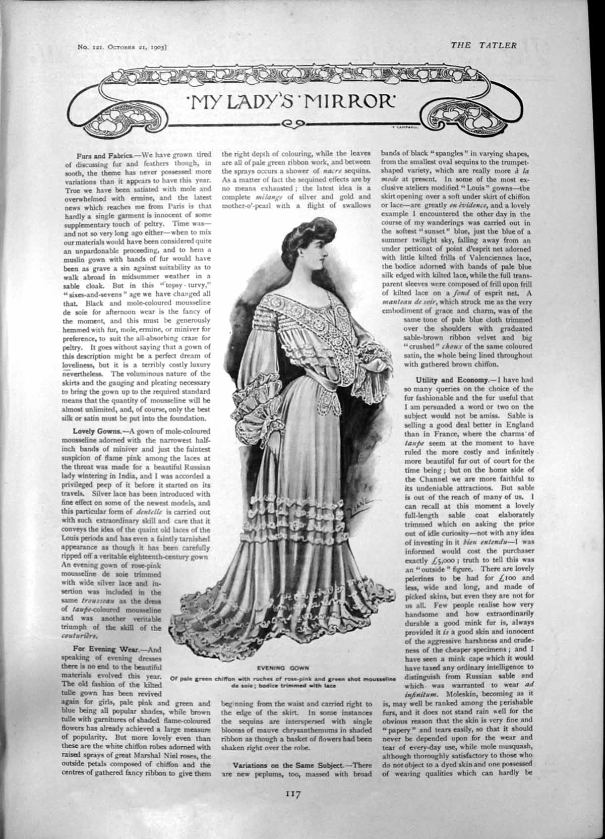 Antique Old Print Evening Gown Chiffon Morning Blouse Evening Corsage 1903 20th