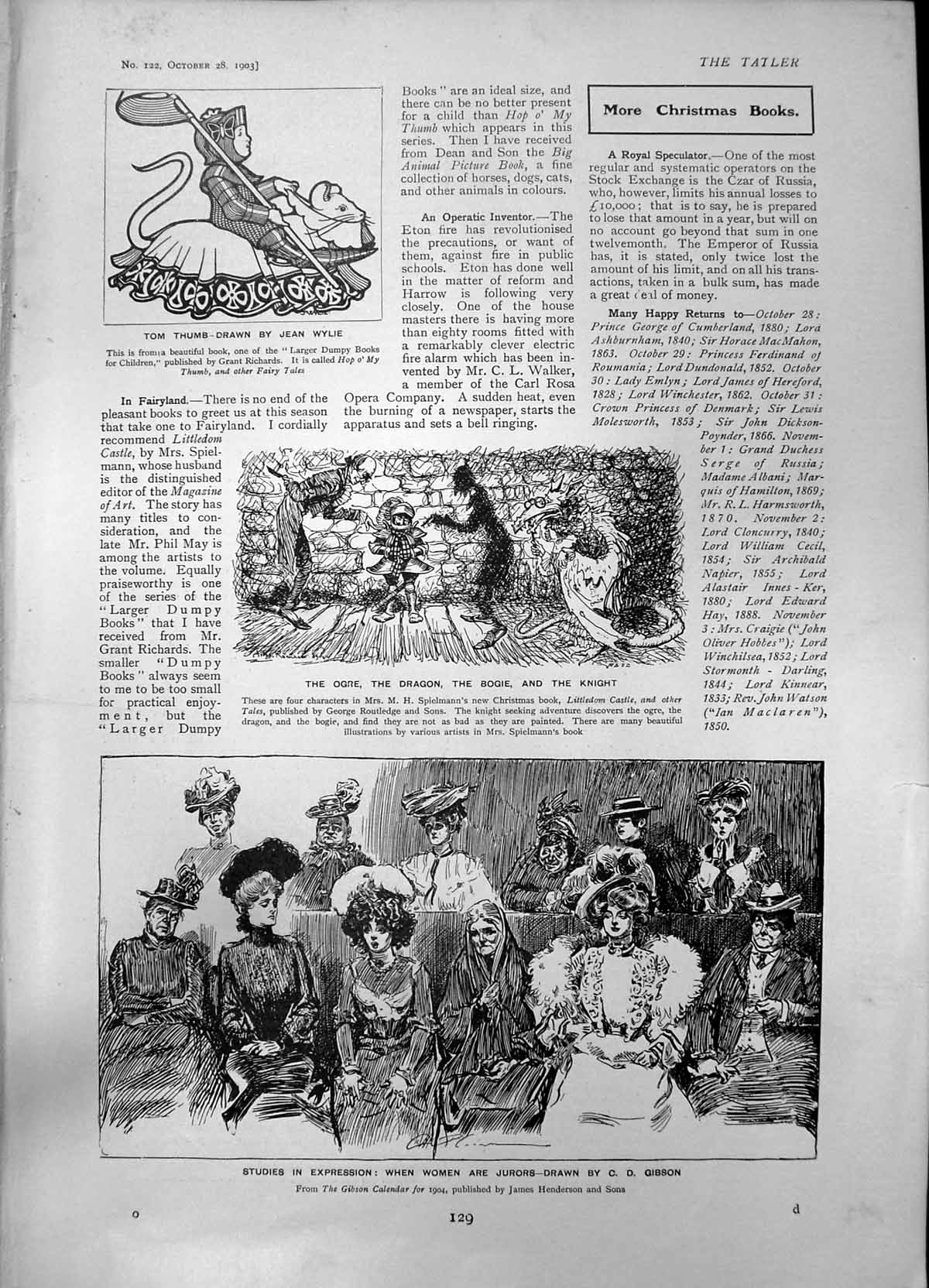 Old Print Tom Thumb Jean Wylie Expressions Women Jurors Ogre Dragon 1903 20th